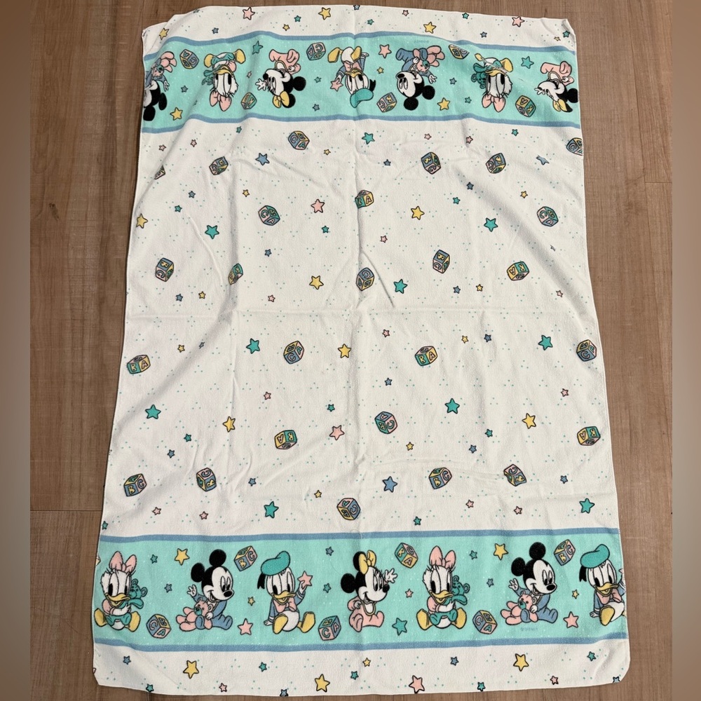 Vtg Dundee Disney Babies Receiving Blanket & Scrap Piece Baby Mickey Minnie